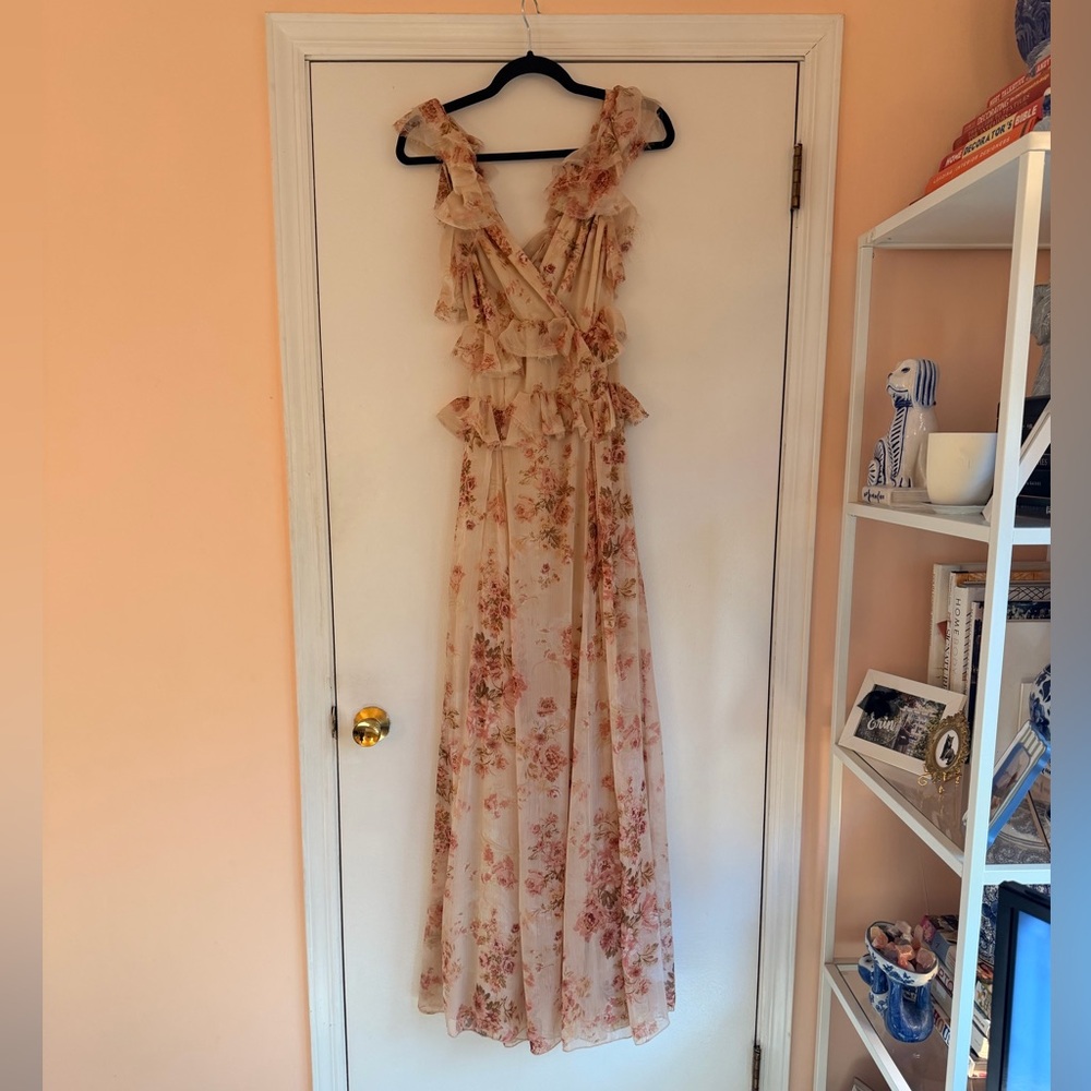 Asos Pink Floral Ruffle Maxi Dress